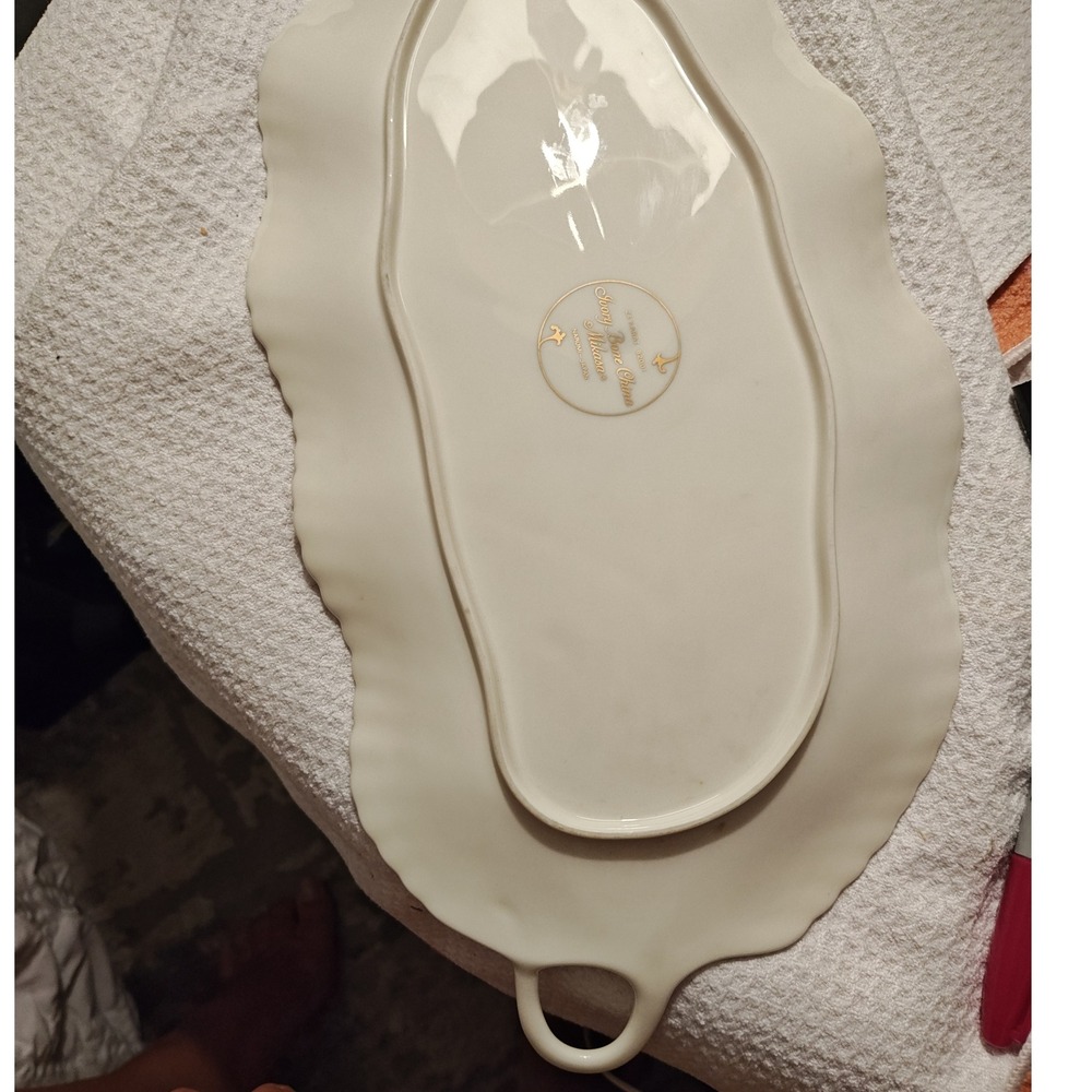 Serving Platter Ivory Mikasa Bone China Leaf 24K Gold Trim Narumi Japan B2001 - Picture 3 of 4